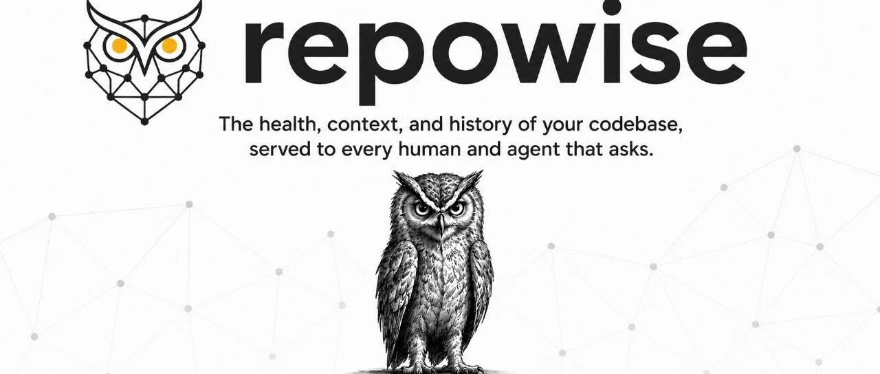 RepoWise owl logo and wordmark above the tagline The health, context, and history of your codebase