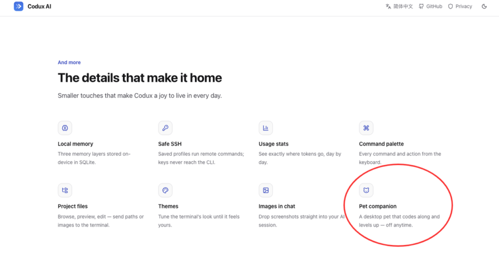 Codux Features: Local Memory and Pet Companion