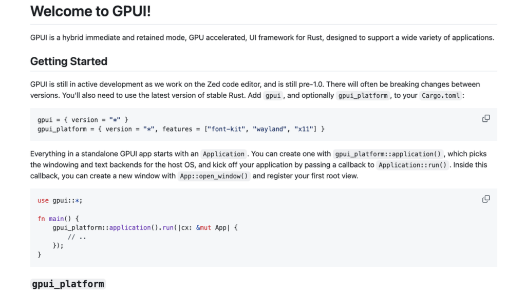 Technical documentation for GPUI, a hybrid Rust-based UI framework used by Codux to build high-performance desktop applications.
