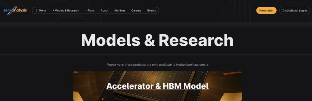 A landing page banner showcasing institutional models and research relevant to the competitive Anthropic vs Nvidia landscape.